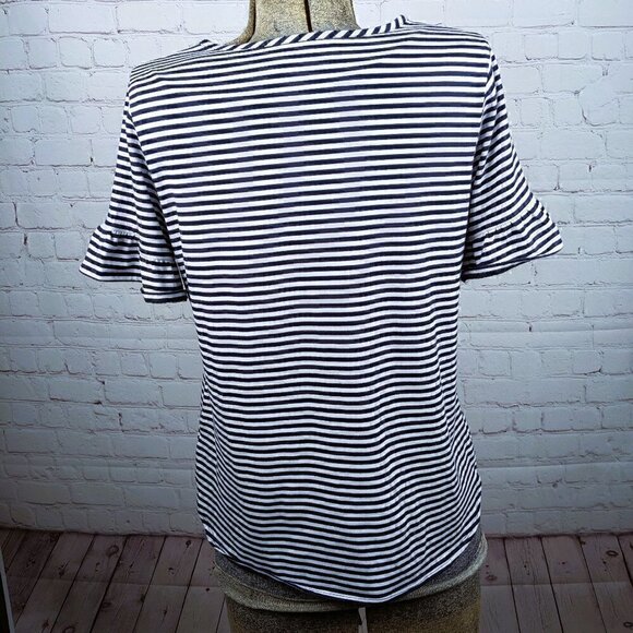 LIKE NEW Van Heusen Navy/White Stripe Floral Top M - Picture 5 of 6